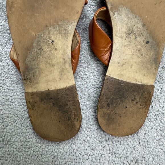 J.Crew Leather Strappy Slip On Flat Sandals Women 8 Brown Casual Boho Minimalist - Picture 9 of 14